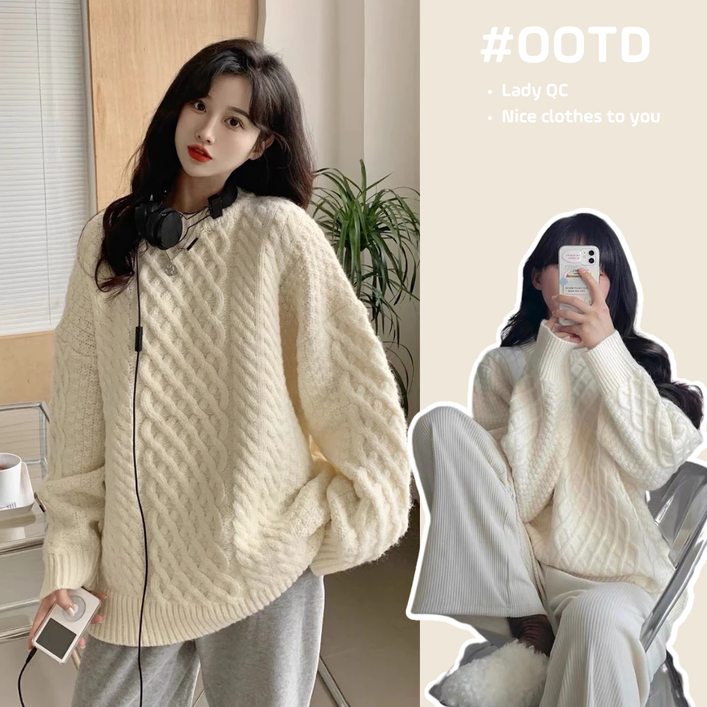 𝙃𝘼𝙉𝘼.𝘾𝙡𝙤𝙩𝙝// Áo Len Nữ Form Rộng Dài Tay Kiểu Họa Tiết Vặn Thừng Chất LEN Lông Thỏ Dày Dặn .DELIZ M105