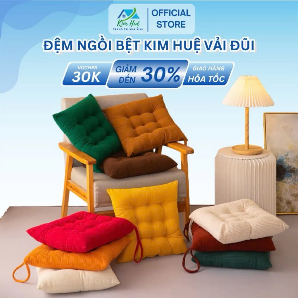 Đệm ngồi bệt vuông đũi mềm thảm ngồi tròn văn phòng lót mông êm ái tựa lưng 40x40cm - Kim Huệ X41