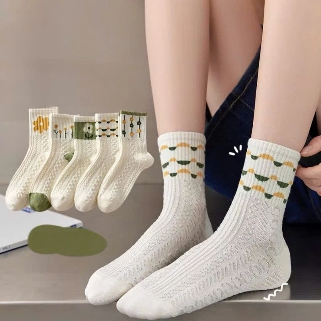 Set 10 Đôi Tất Hoa Xanh Chất Liệu Cotton Khử Mùi Hiệu Quả
