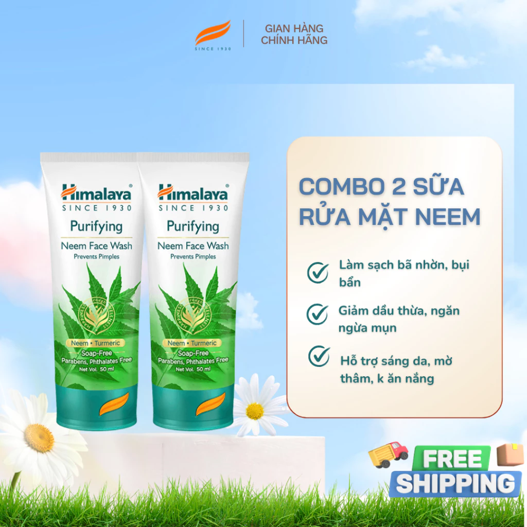 Set 2 sữa rửa mặt làm sạch mụn chiết xuất lá neem Himalaya Neem Face Wash 50ml/ tuýp