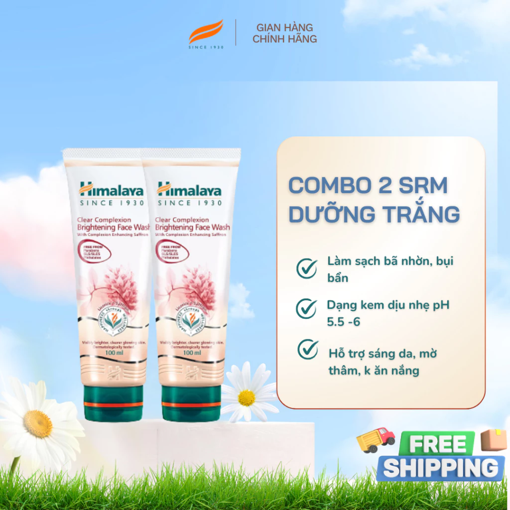Set 2 sữa rửa mặt trắng da chiết xuất nhụy hoa nghệ tây Himalaya Clear Complexion Face Wash 100ml/ chai