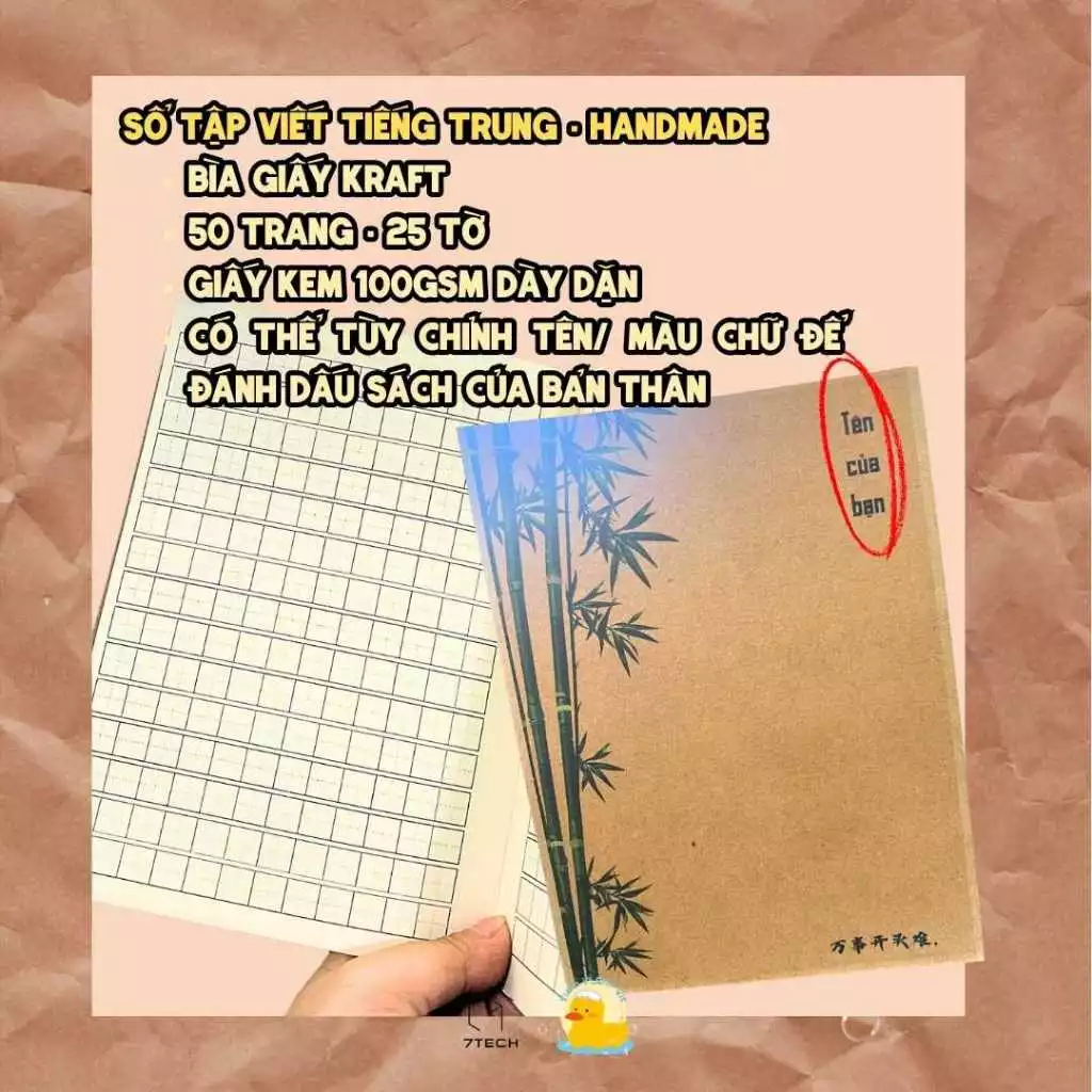 Sổ luyện viết tiếng Trung Handmade - size A5 - giấy kem dày 100gsm - Có đóng lò xo