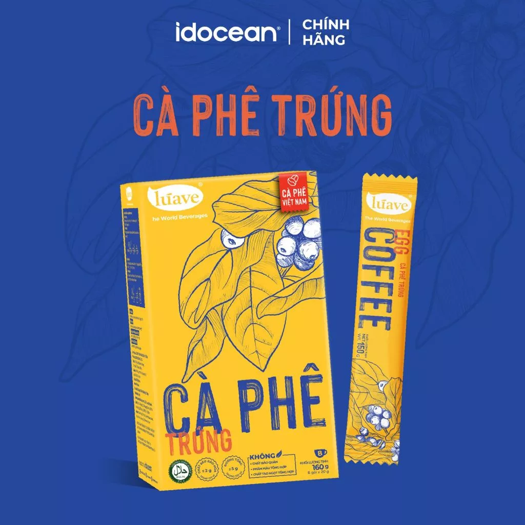 Cà phê trứng Lúave, chiết xuất từ hạt cà phê Robusta Việt Nam, hương vị đậm đà, sử dụng cỏ ngọt Stevia, hộp 8 gói *20g