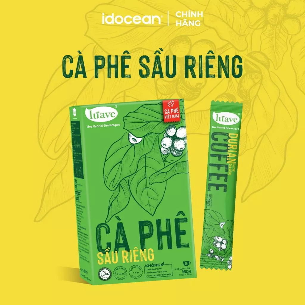 Cà phê sầu riêng Lúave, chiết xuất từ hạt cà phê Robusta Việt Nam, sử dụng cỏ ngọt Stevia, hộp 8 gói *20g