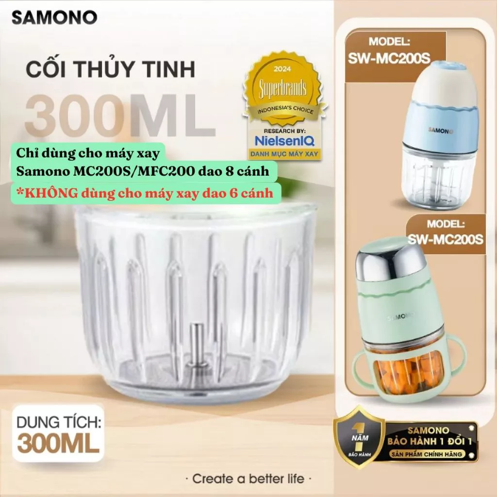 Phụ Kiện Dao Cối Chỉ Dùng Được Cho Máy Xay Samono SW-MC200S/ MFC200, cối thủy tinh và dao xay Samono