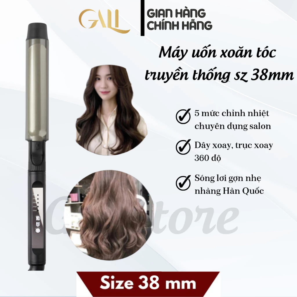 Máy uốn xoăn tóc GALI sz 38 truyền thống size 38mm làm xoăn xoay trục Hàn Quốc (hình thật+video tự quay)