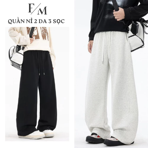 Quần Nỉ Ống CONG Nam Nữ Xám Tiêu Lưng Cao Cạp Chun Bigsize Quần Nỉ 2 Da Unisex Ôm Eo Tôn Dáng FOXY