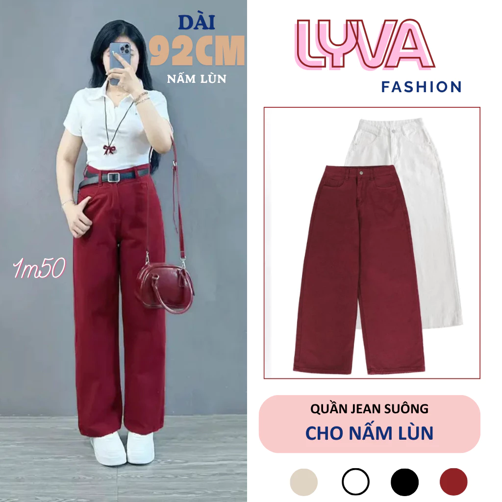 [ NẤM LÙN Siêu Xinh ] Quần Jeans Suông Nữ 90-92cm lưng co chất Jeans bò mềm mịn, hack dáng - LyVa Fashion