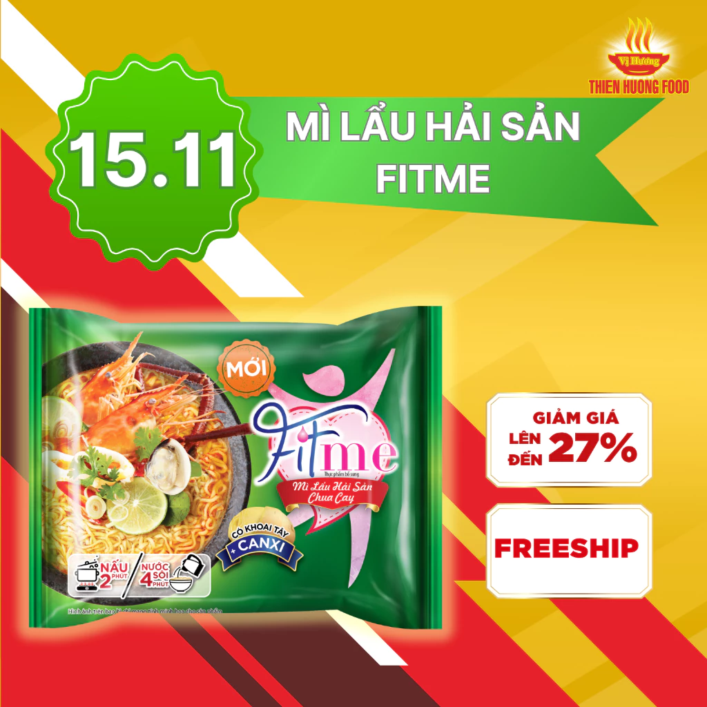 [MỚI] Thùng 3 Gói Mì Lẩu Hải Sản Chua Cay Fitme 80gram/gói [TMILA024]