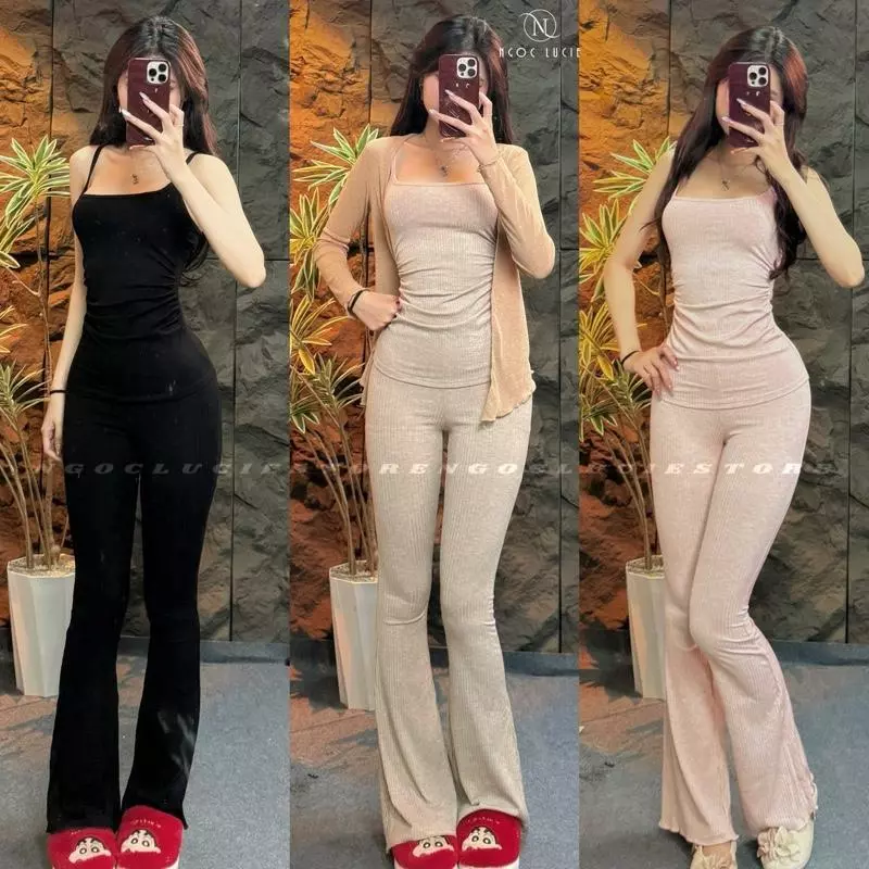 S344 - Set Quần Loe + Áo 2 Dây Nhún Eo Tôn Dáng Trendy - Ngọc Lucie Store