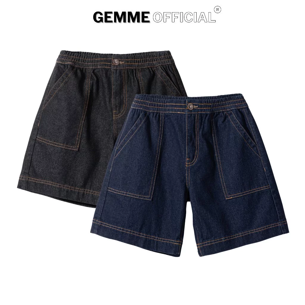 Quần short nam jean túi chỉ nổi Big Size 55-150kg – Lưng Thun Nút Gài – Dài Trên Gối – Form Rộng