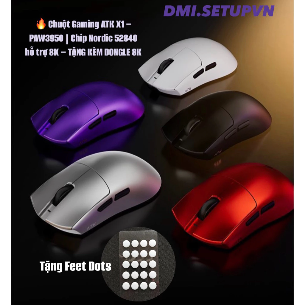 🔥 [HOẢ TỐC] Chuột Gaming ATK X1 V2 – PAW3950 | Chip Nordic 52840 hỗ trợ 8K – TẶNG KÈM DONGLE 8K