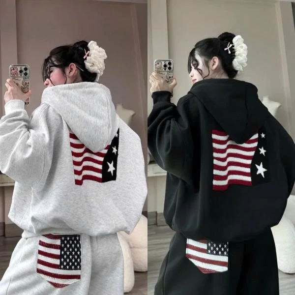 Áo Khoác Hoodie Zip Nữ Lá Cờ MY Form Rộng Tay Dài Siêu Ấm Unisex  HÓT NHẤT 2025
