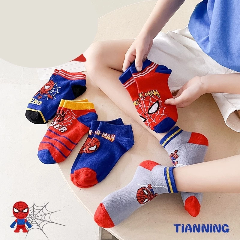 Vớ Trẻ Em - Tất Bé Trai Hoạt Hình Người Nhện Spider Man Cổ Ngắn Chất Liệu Cotton Thấm Hút Mồ Hôi 1-8 Tuổ