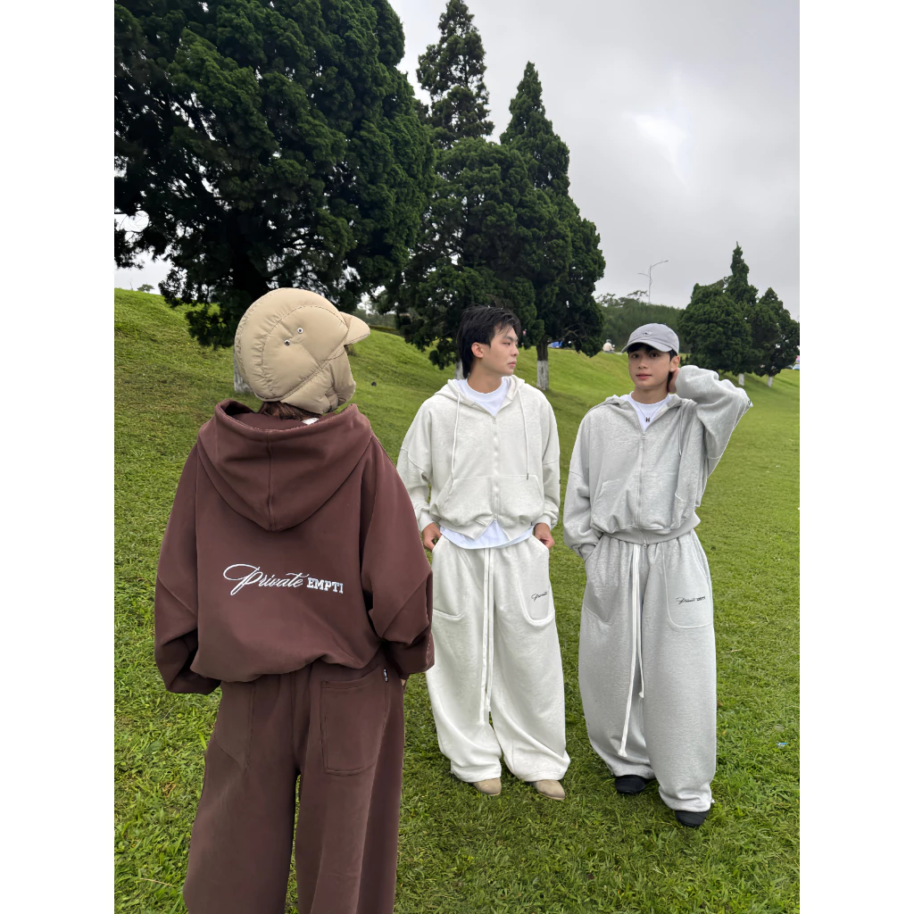 𝙃𝘼𝙉𝘼.𝘾𝙡𝙤𝙩𝙝// SET BỘ NỈ VER 2 ÁO KHOÁC BOXY HOODIE ZIP PRIVATE CLUB EMPTI - Set Nỉ Private Thêu V2 Chất Nỉ Hai Da