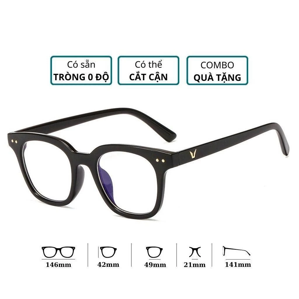 Mắt kính chữ V cao cấp hai chấm phong cách hàn quốc, Kính mát nam nữ không độ giả cận Styley K001