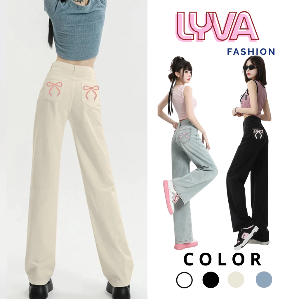 Quần Kaki Ống Rộng Nữ Lưng Cao Thêu Nơ Hách Dáng – Trắng, Kem, Đen | Quần kaki Suông Nữ Đẹp - LyVa Fashion