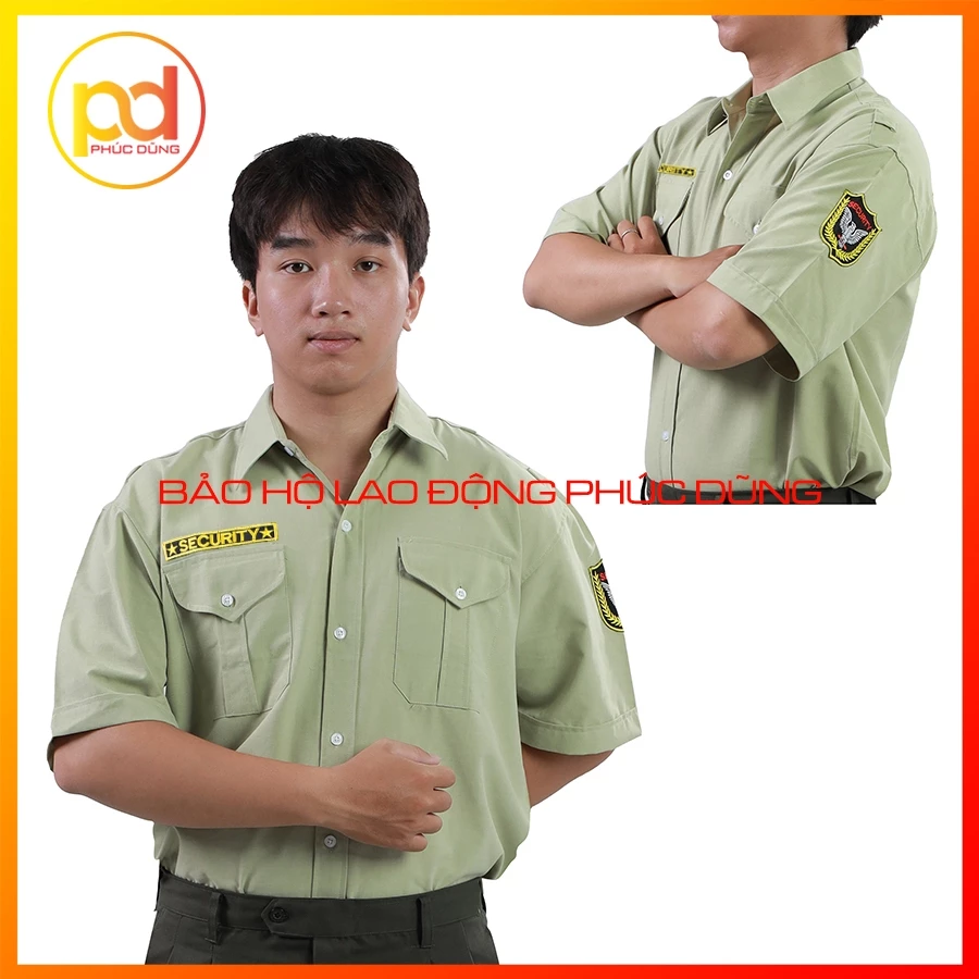 Áo đồng phục bảo vệ xanh đậu NGẮN TAY đóng thùng đồng phục bảo vệ chuyên nghiệp tốt [KHÔNG PHỤ KIỆN]