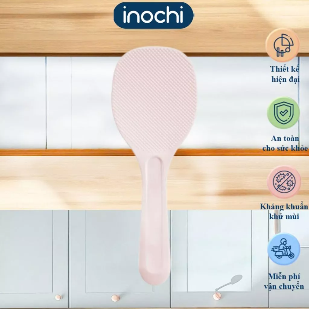 Muỗng xới cơm chống dính, đế tự đứng Inochi Sendai Nhật Bản, an toàn tuyệt đối, Vạn Phúc
