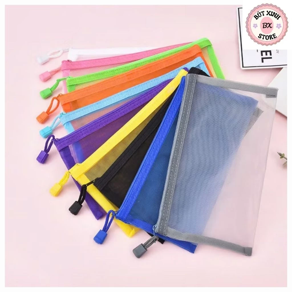TÚI ĐỰNG BÚT LƯỚI trong suốt để đựng bút viết, mỹ phẩm có khóa kéo đa năng tiện dụng