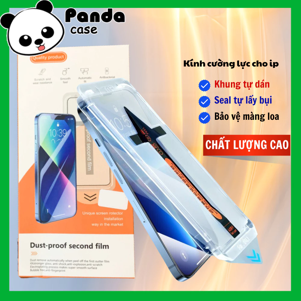 Kính cường lực Tự Hút Bụi Khung Dán CAO CẤP dành cho iphone 17 ProMax ..14 Pro Max 14 Plus 13 12 11 15 16 Xs X Xr