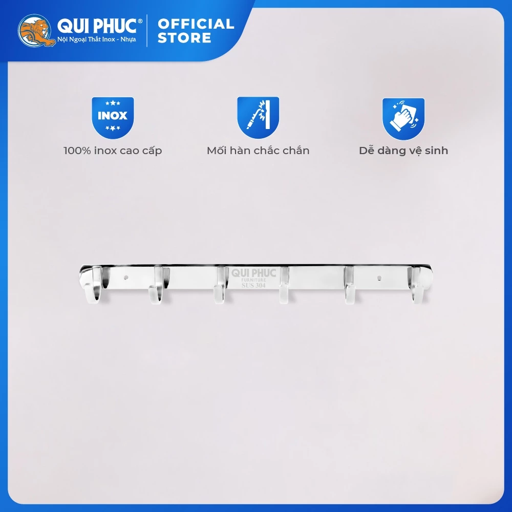 Móc treo quần áo gắn tường QUI PHÚC, inox không gỉ, sáng bóng, đa dạng kích thước, tiện