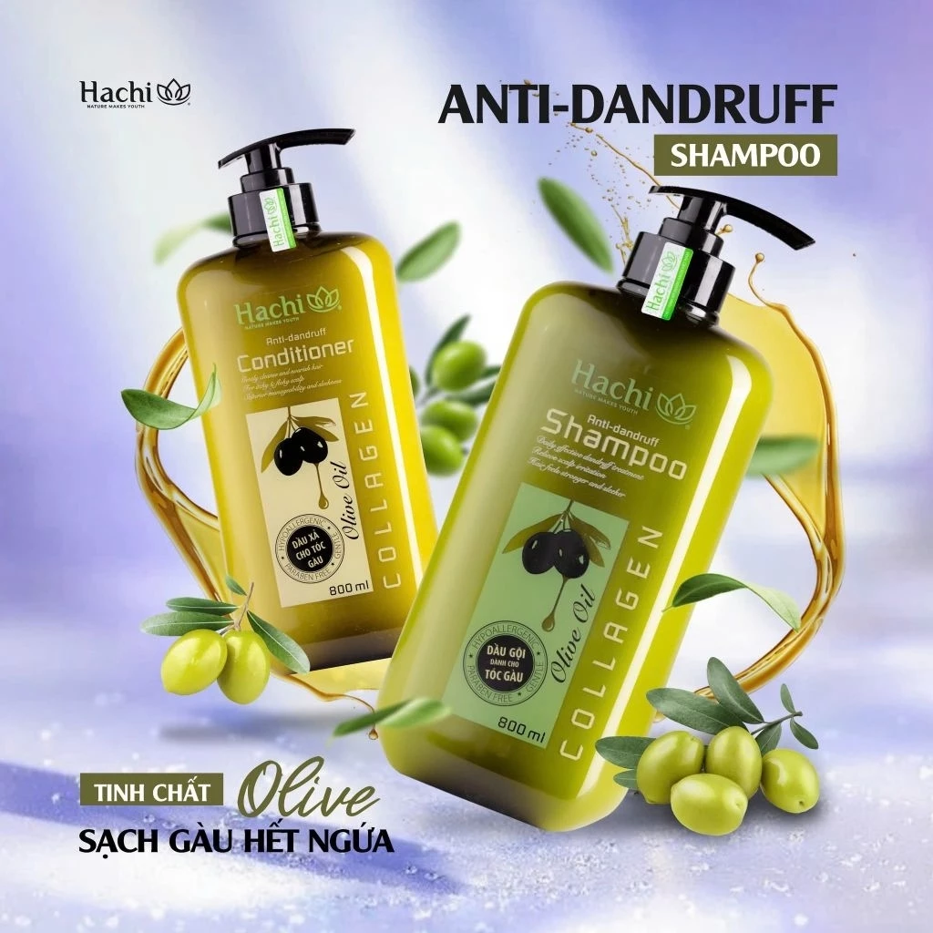 [ ✔️ Chính Hãng ] Cặp dầu Gội & Xả Hachi Olive - Sạch Gàu Hết Ngứa