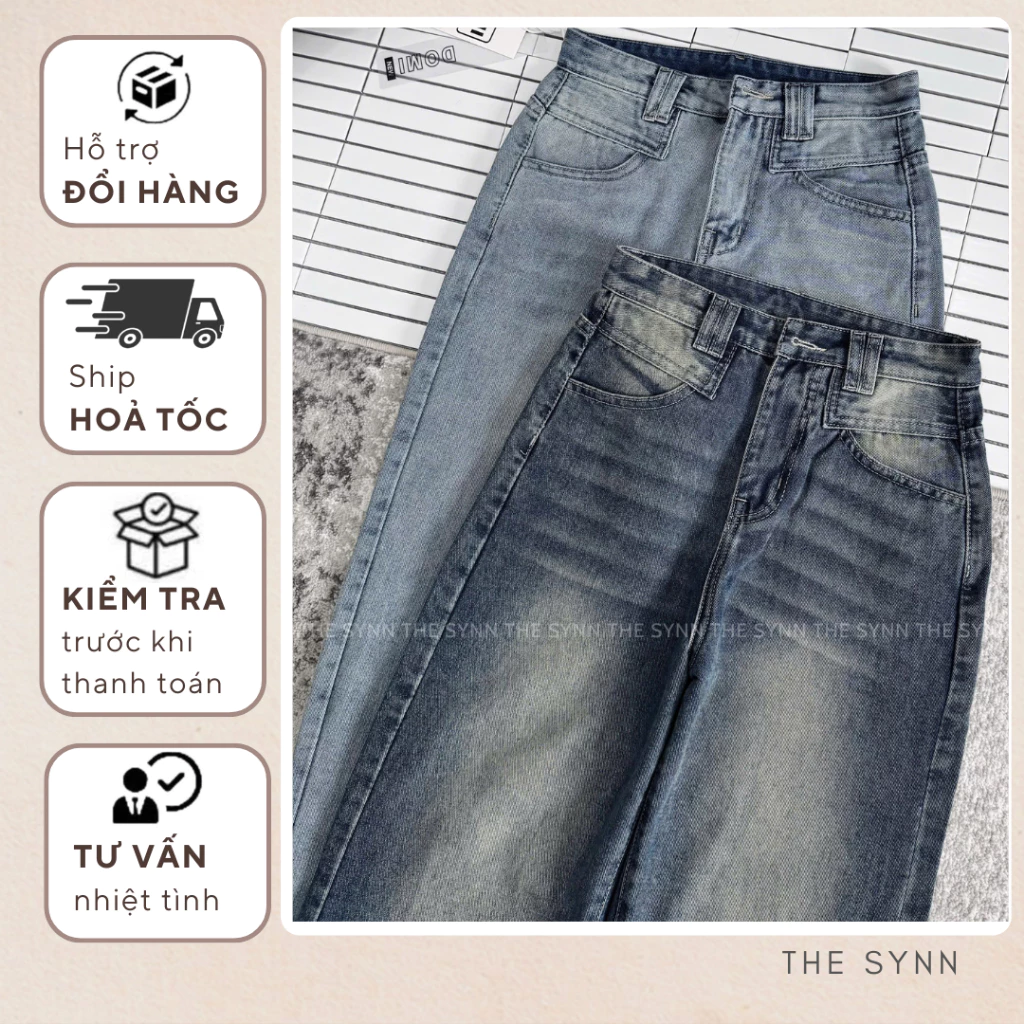 QJ70 - Quần Jeans Nữ Form Rộng Ống Suông Túi Trước Kiểu 2 Màu Đậm Nhạt