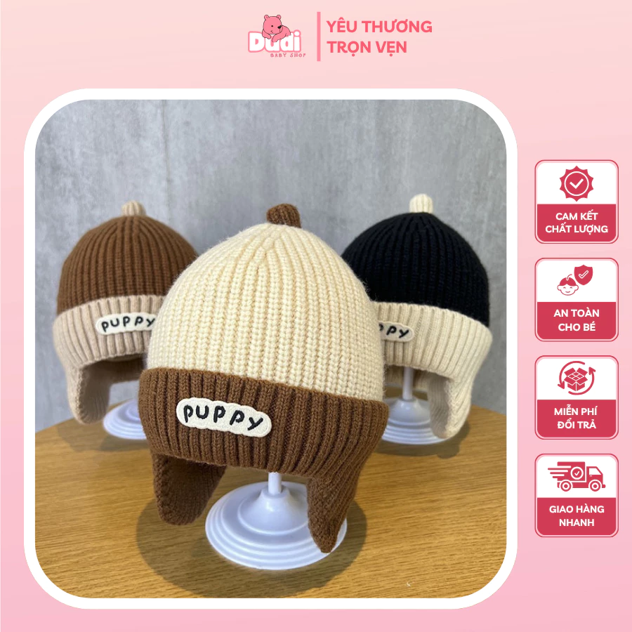 [3–24 Tháng] Mũ Len Cao Cấp Họa Tiết Puppy Cho Bé – Mềm Mịn, Ấm Áp & Siêu Dễ Thương - M21