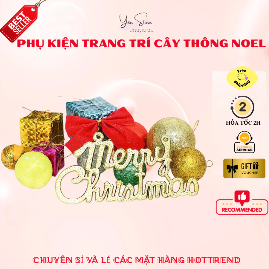Phụ Kiện Chữ Merry Christmas Trang Trí Cây Thông Noel Decor DIY YEN STORE