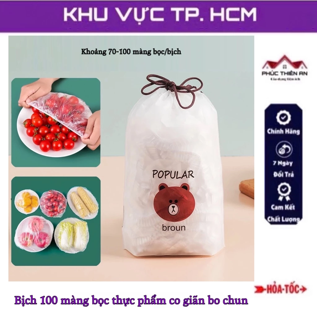[Combo] Bịch 100 màng bọc thực phẩm, túi bọc thực phẩm nilong bo chun co giãn, tái sử dụng