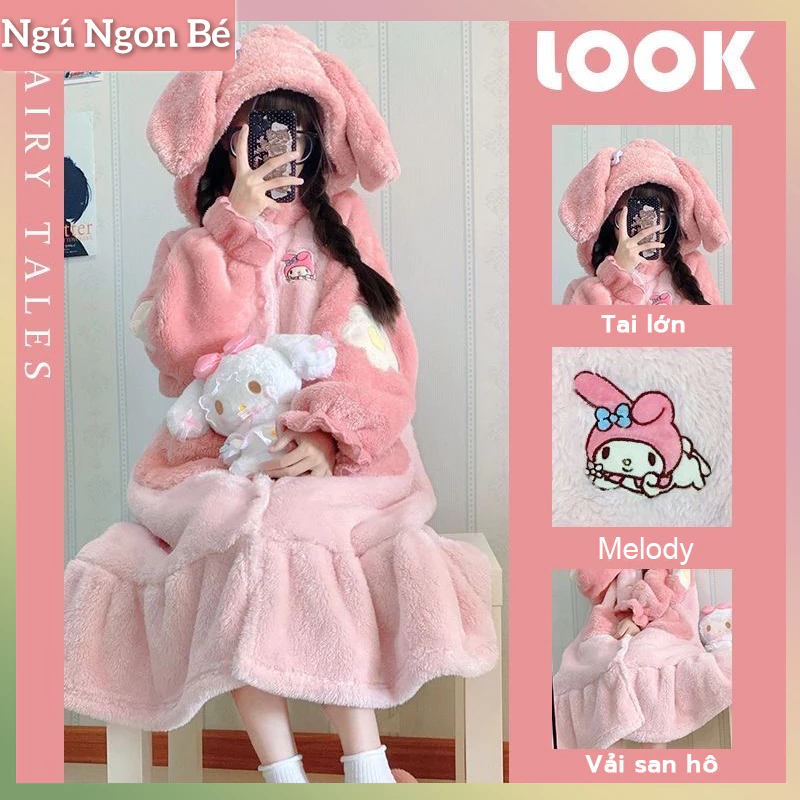 Đồ Ngủ Melody, Phong Cách Người Có Ảnh Hưởng Dễ Thương, Lông Cừu San Hô Dày Dặn, Đồ Ngủ Nữ, Phong Cách Mới Cho Mùa Đông
