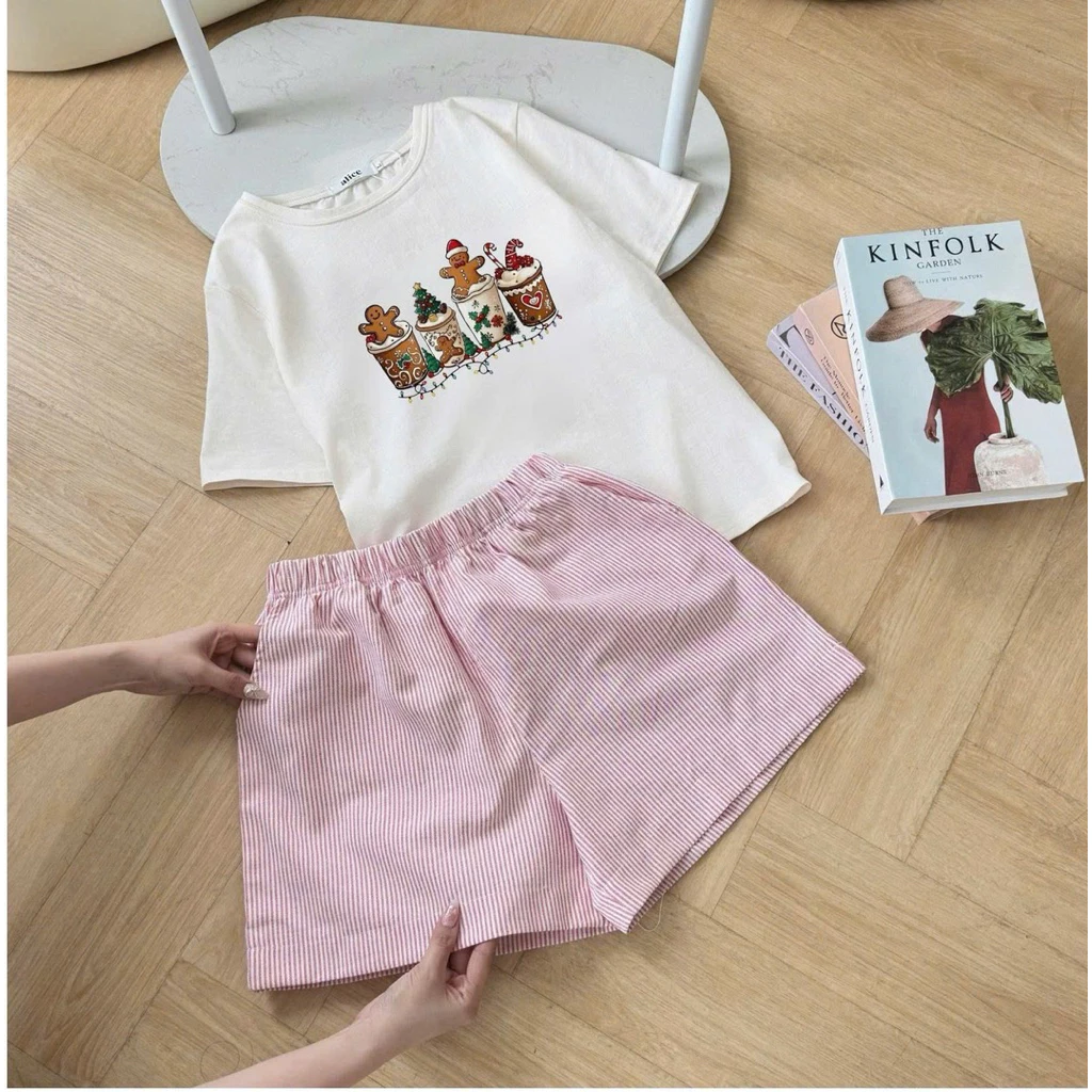 [RẺ VÔ ĐỊCH] Set bộ đùi áo ngắn tay in hình Giáng Sinh , Đồ bộ Noel mặc nhà mặc ngủ siêu xinh, chất cotton dày dặn ks5