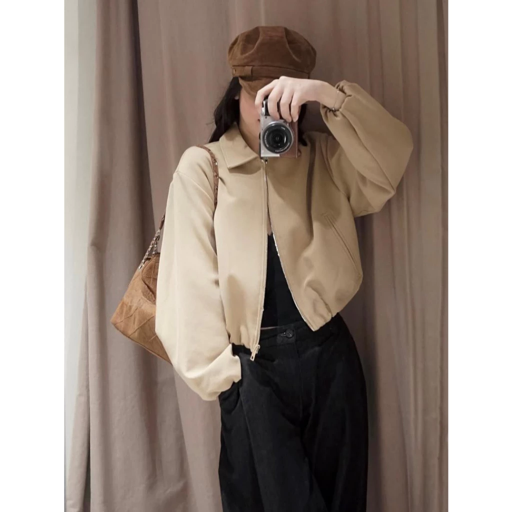 𝙃𝘼𝙉𝘼.𝘾𝙡𝙤𝙩𝙝// Áo Khoác Dạ Nữ Dáng Ngắn Basic Khóa Kéo Thời Trang Hàn Quốc Cao Cấp Mùa Thu Đông KA586