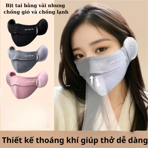 Khẩu trang 3D ấm áp và thời trang dành cho người lớn và trẻ em thoáng khí, dày, vải nhung điều chỉnh được