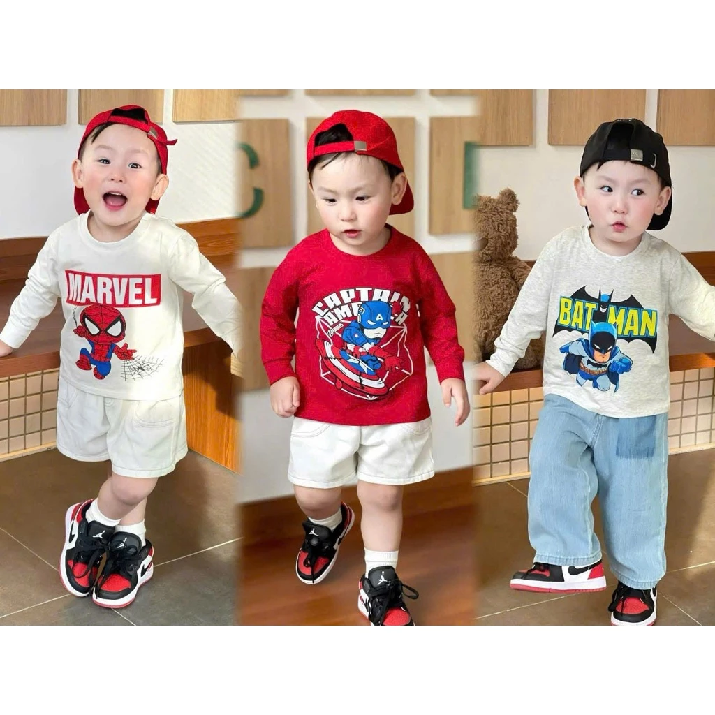 Áo Thun Cotton Họa Tiết Siêu Nhân Co Giãn Bốn Chiều Phù Hợp Bé Trai Size 8-20kg Chất Liệu Cotton Mềm Mại