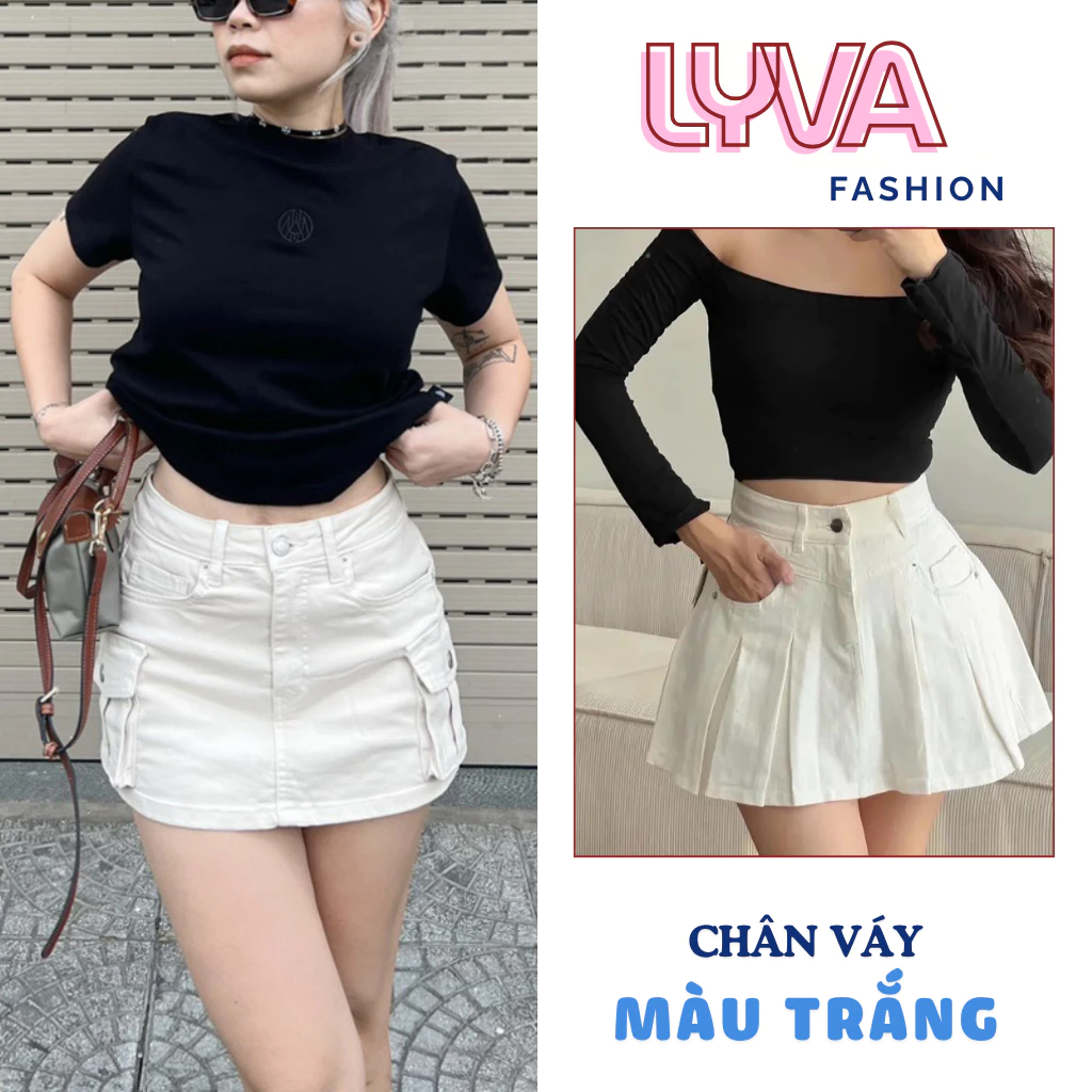 Chân váy kaki túi hộp y2k denim, chân váy ngắn chữ A, MÀU TRẮNG có quần bảo hộ, Chất jean kaki dày dặn - LyVa Fashion