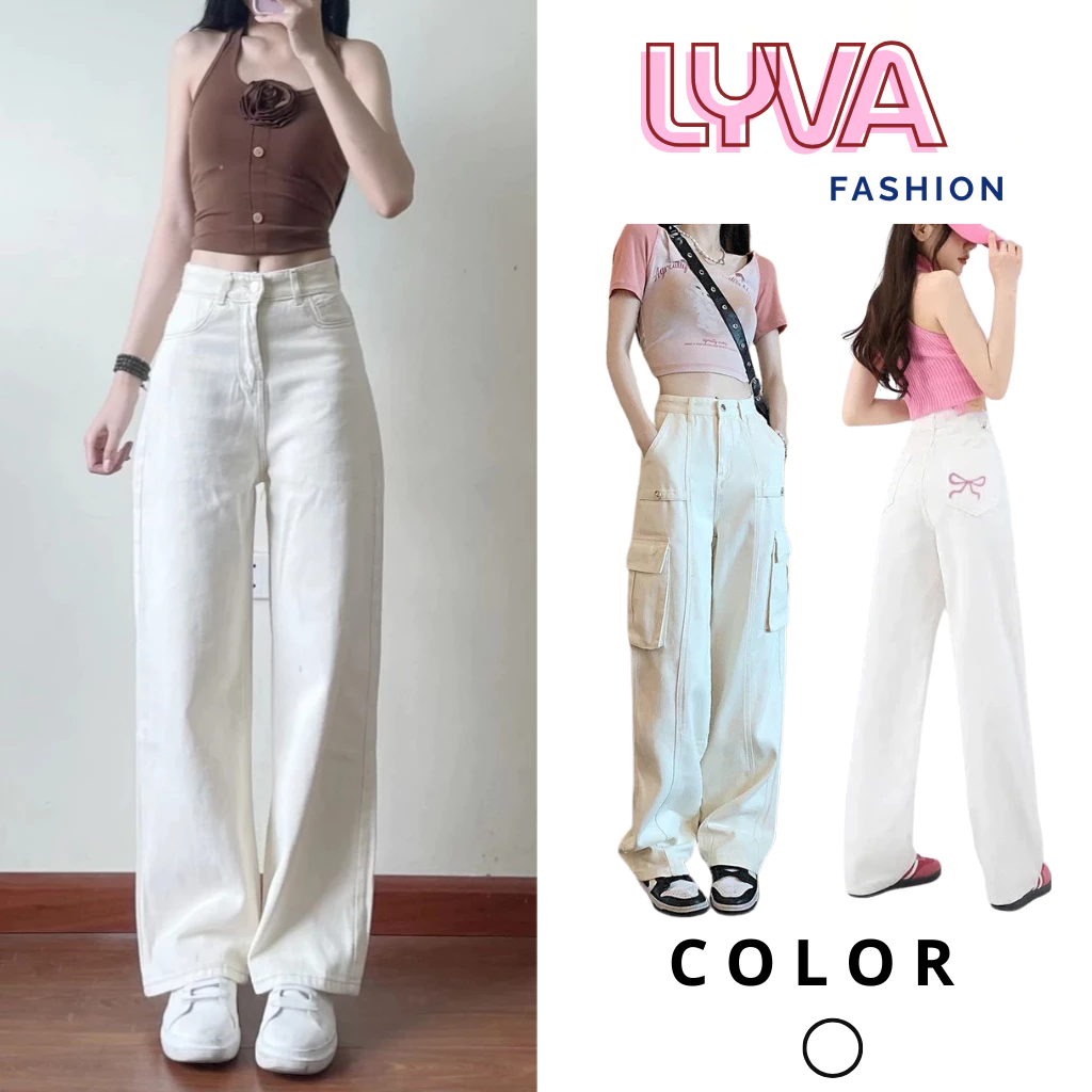 Quần hộp nữ túi hộp màu TRẮNG  nhiều mẫu cho nàng cá tính, quần kaki túi hộp nữ ống rộng lưng cao - LyVa Fashion