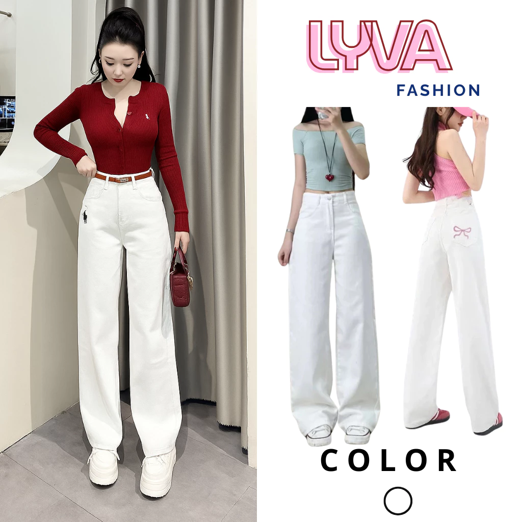 Quần Suông Nữ TRẮNG Kaki Jean Dáng Đứng Lưng Cao Ống Rộng Basic Tôn Dáng | Quần Nữ Ống Suông Hot Trend - LyVa Fashion