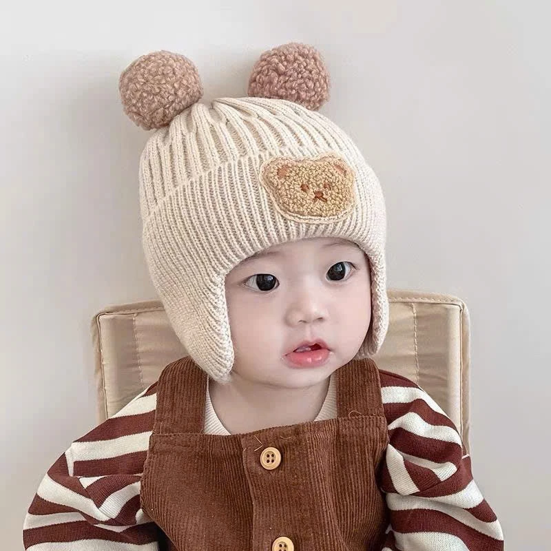 Mũ Nón Len Bịt Tai Gấu Dành Cho Bé Từ 10 Tháng Đến 4 Tuổi Màu Kaki Nâu Nhạt Nâu Đậm Kem Chất Liệu Len Ấm Áp đáng iuu