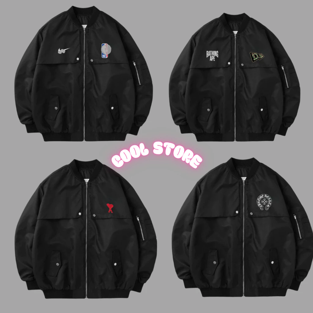 Áo bomber 2 lớp cúc bấm nb-a ,chroome heeart cao cấp hàng quảng châu , dù chống nước chống gió COOL STORE B3
