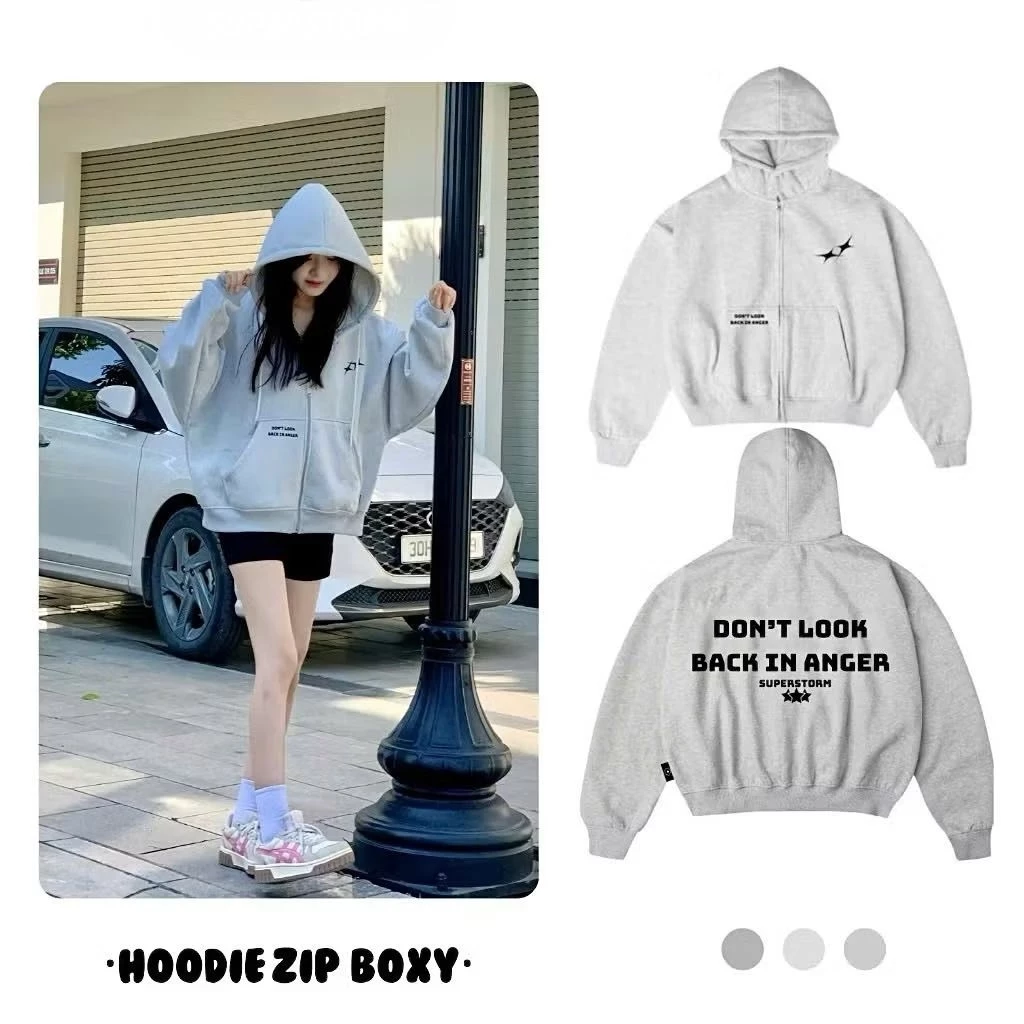 Áo Khoác Hoodie Zip Form Boxy DON’T LOOK BACK - Chất Nỉ Bông Dày Dặn form rộng khoác ngoài nam nữ - aohoodie.sg