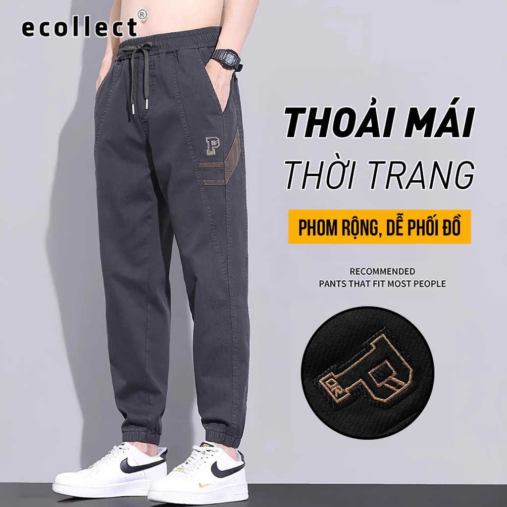 Quần jogger nam ECOLLECT QD04 phom rộng harem ống bó, vải DENIM cotton co giãn chống nhăn, quần dài thể thao thời trang