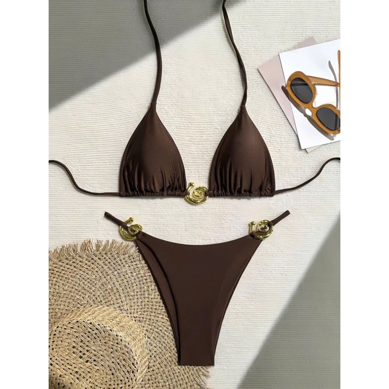 [Hoả Tốc-Hcm] Bikini 2 Mảnh Tam Giác Đồ Bơi Đi Biển Đính Kèm Phụ Kiện Khoen Ốc Xịn Xò