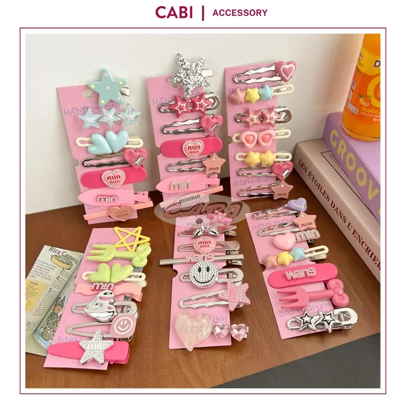 CB53 - Set 7 kẹp tóc Min đính đá kim loại cao cấp Hàn Quốc siêu xinh hot trend