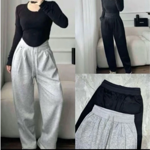 Quần Baggy Vải Nỉ Ép 2Da Hàng Đẹp Cạp Cao Lưng Chun Có Dây Rút
