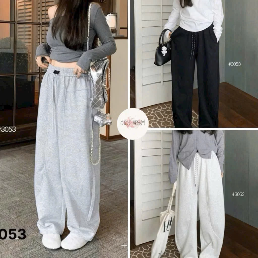 Quần Baggy Thụng Vải Nỉ Ép 2da Dày Dặn Cạp Chun Cho Nữ