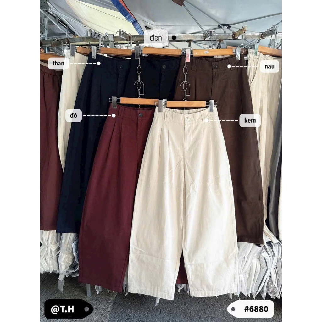 Quần Baggy Kaki Vải Kaki L1 Cạp Trước Khoá Sau Chun Lên Dáng Cưc Xinh