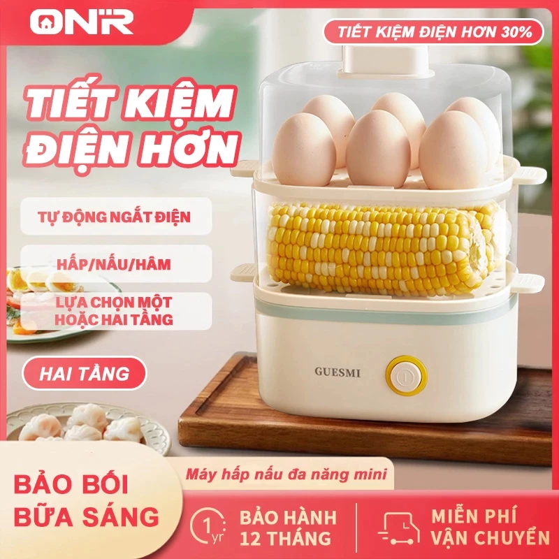 Nồi Hấp Nồi Hấp Điện 2 Tầng, Máy Hấp Trứng MINI Đa Chức Năng, Chống Cháy Khô, Bảo Hành 12 Tháng