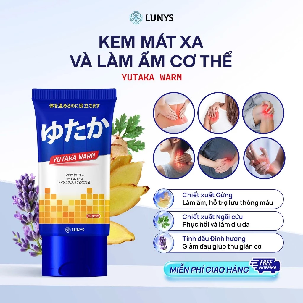 Kem Làm Ấm Cơ Thể YuTaKa, Cải Thiện Nhức Mỏi Cơ Thể & Xương KhớpL- Chiết Xuất Gừng, Ngãi Cứu, Dầu Đinh HươLàm- 50gram